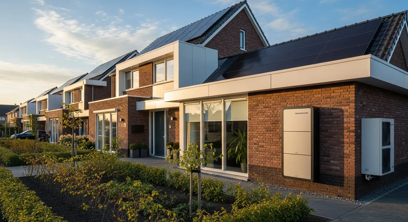Moderne Nederlandse woning met zonnepanelen en thuisbatterij