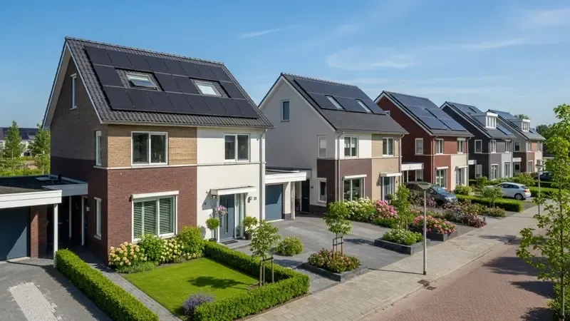 Moderne Nederlandse huurwoningen met zonnepanelen