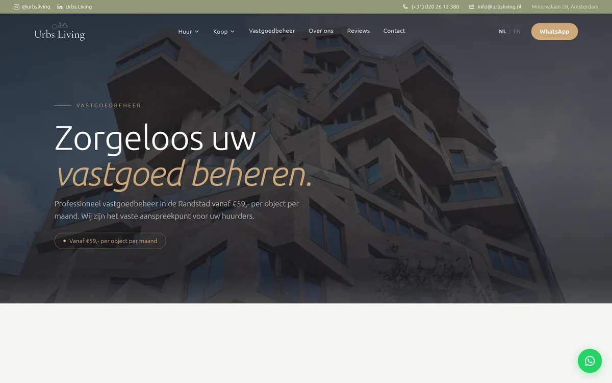 Schermafdruk van de website urbsliving.nl